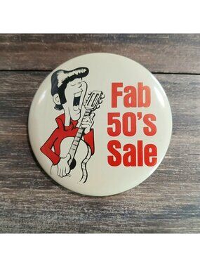 Fab 50's Sale Pin Promo Vintage Store Employee Lapel Vest Gear